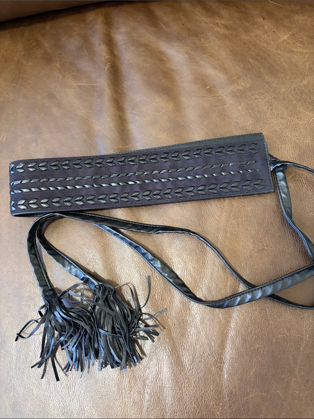 Express Black Braided Fringe Tie Waist Belt